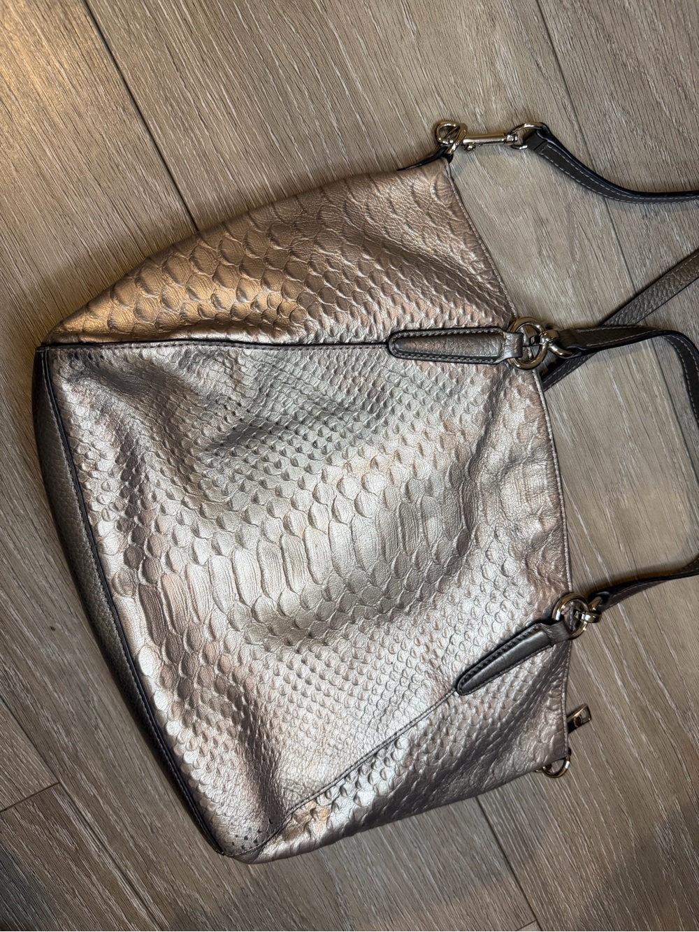 Coach Metallic Python-Embossed Shoulder Bag - Silver - Picture 5 of 11